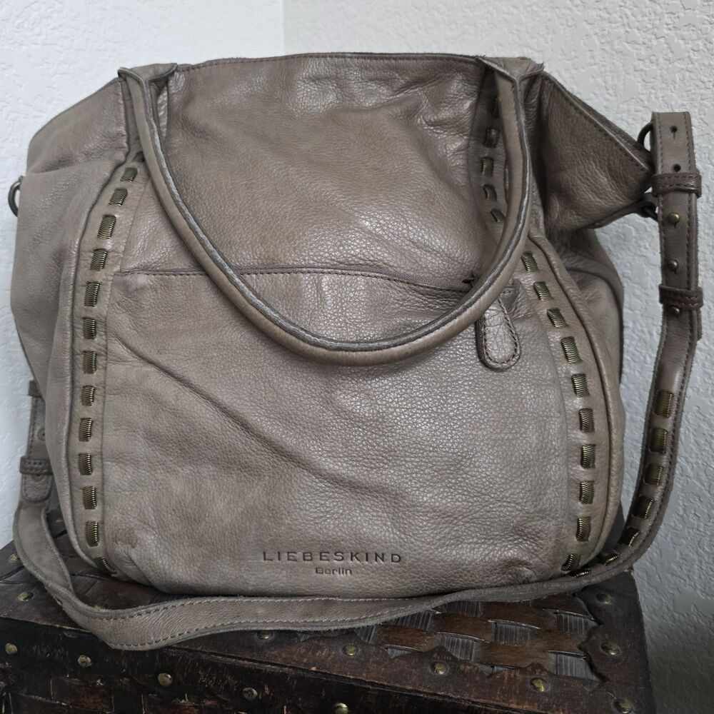 Liebeskind Berlin Leather Tote Bag Taupe Gray Shoulder Bag Soft Pebbled Leather
